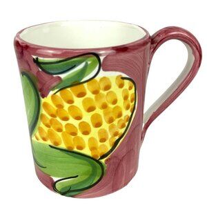 Handpainted Pier 1 Corn-Themed Ceramic Mug 12 Fl Oz Made In Italy